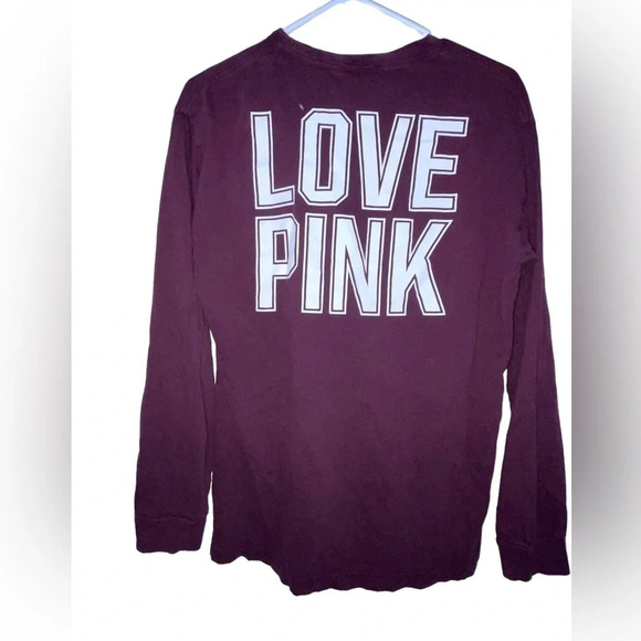 Victorias Secret PINK Campus Pocket Graphic Long Sleeve T-shirt Oversized Small - Picture 1 of 5